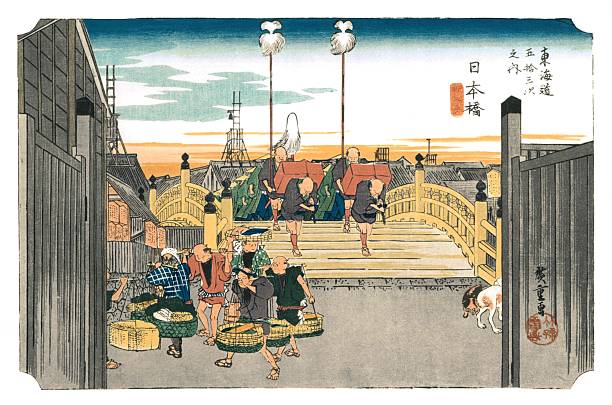 Fifty-three Stations of the Tokaido (Hoeido edition) by Utagawa Hiroshige - 1834: #1, Nihonbashi Bridge, Morning Scene