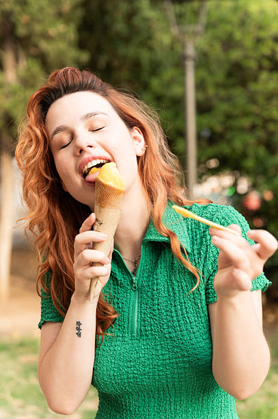 Woman enjoying an ice cream during summer holidays