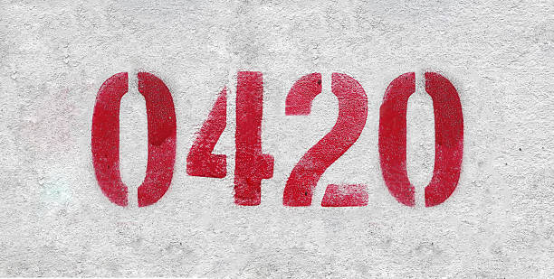 istock Red Number 0420 on the white wall. Spray paint. 2227213316
