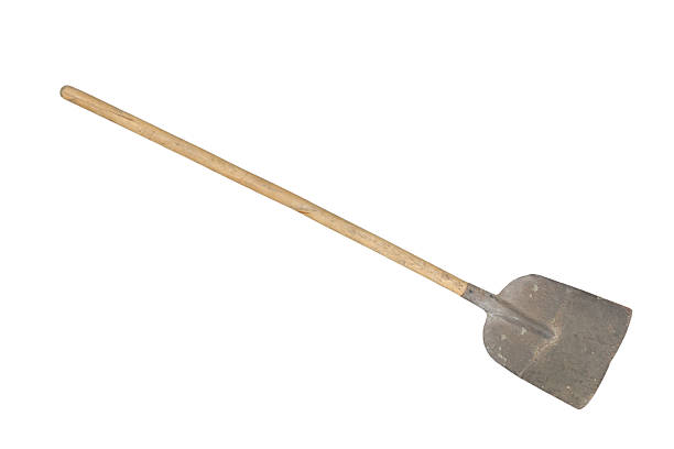 istock Worn metal shovel with long wooden handle is isolated. 2227227679