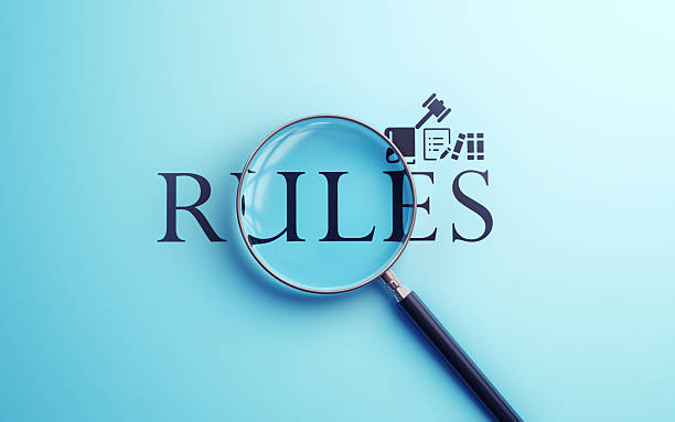 istock Rules Text Selected with Metallic Magnifying Glass on Soft Blue Background 2227232977