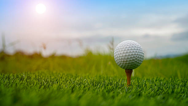 istock Golf ball on green grass in the evening golf course with sunshine background. 2227233716