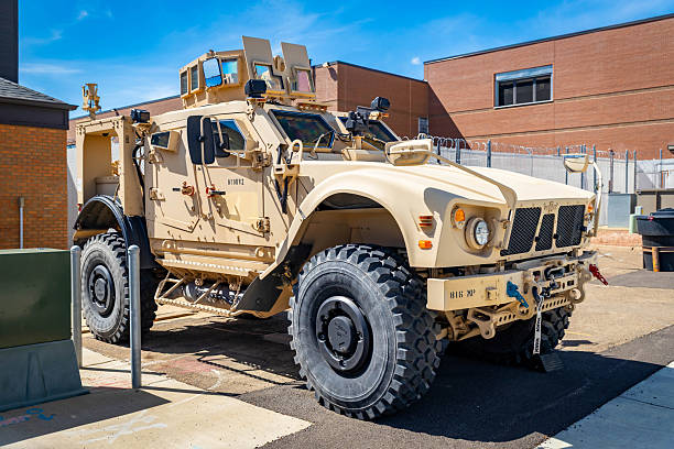 Dickinson, ND, USA - July 13, 2025: US Army Mine-Resistant Ambush Protected All-Terrain Vehicle parked at The Southwest Multi-County Correction Center