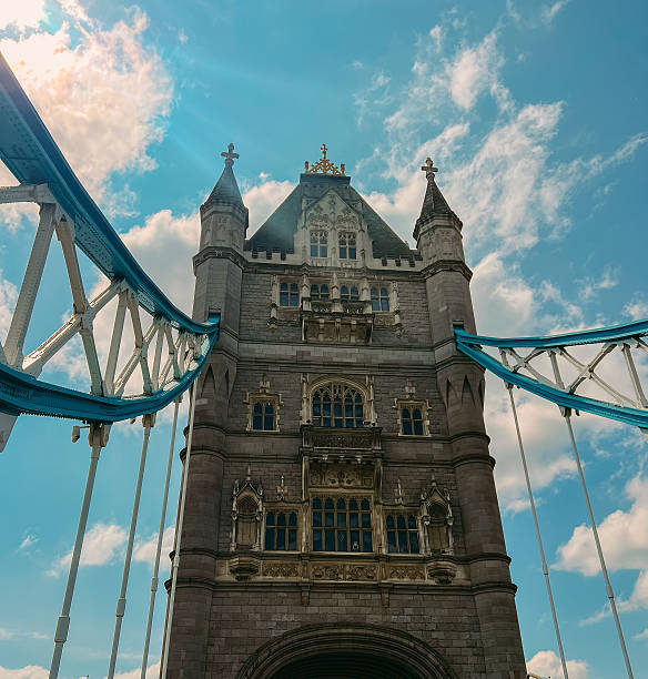 istock Tower Bridge drawbridge in England seen from below against a blue sky. Built in Victorian Gothic style, it is one of Londons most iconic architectural landmarks 2227245154