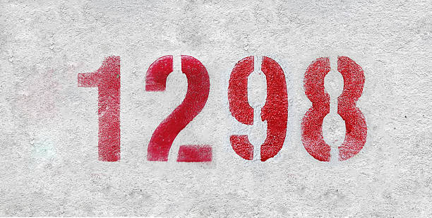 istock red spray-painted number 1298 sprayed onto a white wall. 2227246188