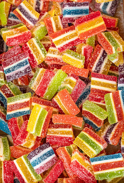Colorful assortment of chewy candies on display in bright array