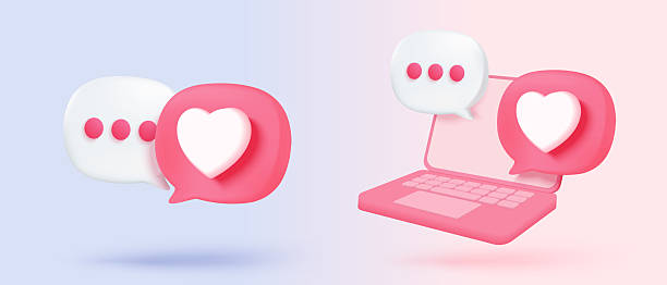 istock 3D Social media online platform concept, online social communication on applications, Photo frame with heart and love emoji icon, like and play in red bubble 3d icons. 3d vector render concept 2227250101