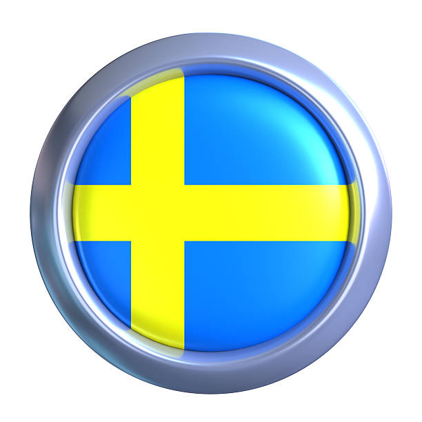3D Sweden Flag Emblem with circle metallic frame, showcasing national emblem detail in a polished, modern design. Perfect for apps, UI, or educational use