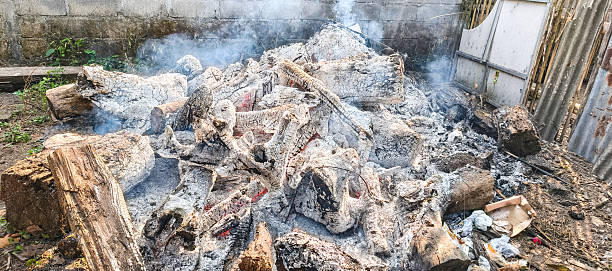 gray dust background from burning wood, taken from the front position
