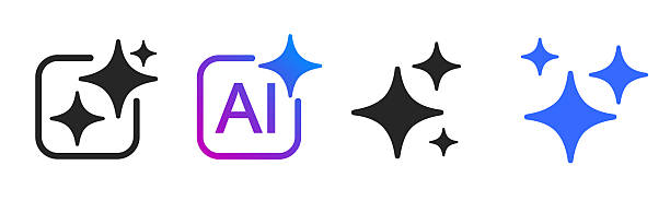 стокові ілюстрації на тему ai генерує набір іконок ai, блискуча зірка з квадратною кнопкою, логотип зірки зі штучним інтелектом - штучний інтелект