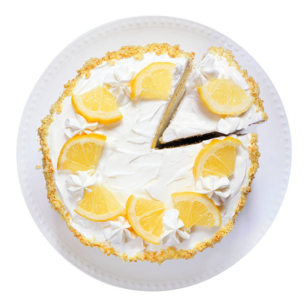 Single lemon glaze cake on white color background