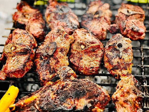 barbecue grilled meat and vegetables