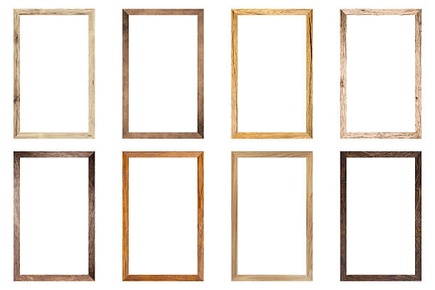 istock Set Classic Old Vintage Wooden mockup canvas frames isolated on white background. Blank Beautiful and diverse subject moulding baguette. Design element. Use for framing paintings, mirrors or photo. 2227266676
