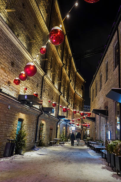 istock Street red Christmas decorations hanging 2227279774