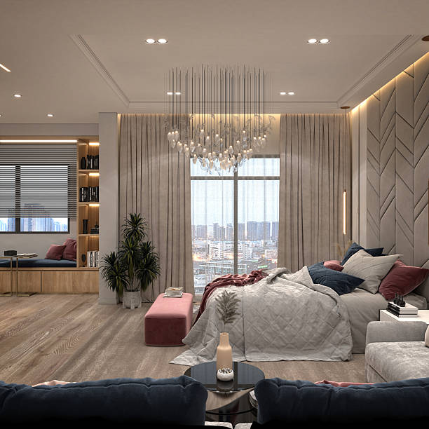 istock 3d render modern hotel room, bedroom 2227289805
