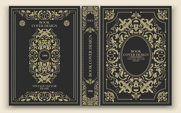 Vector. Elegant vintage cover with a baroque gold pattern and an oval frame on a dark background. Ideal for retro design, historical and art publications. Luxurious classic, emphasizing premium.