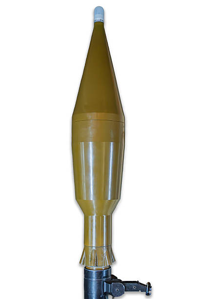 istock Military grenade launcher in olive green, cylindrical shape with multiple rings, displayed against a neutral background 2227291495