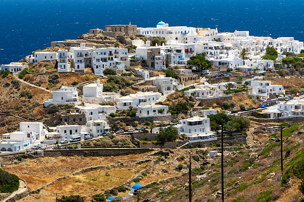 The Ancient Greek capital city of Kastro on the island of Sifnos in the Cyclades island chain, Mediterranean . Church of the Seven Martyrs, Sifnos Island Greece