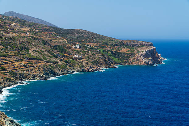 Looking down the rugged coastline to the Big blue on the island of Sifnos, Greece