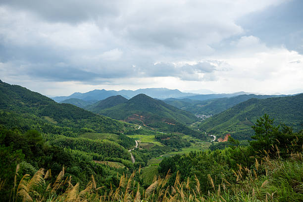 A Serene Valley Nestled Among Verdant Mountains and Lush Waters
