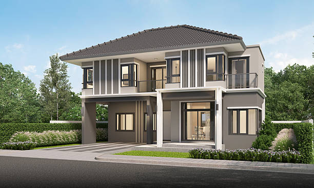 istock Modern house exterior day light with lawn grass.3d rendering 2227314491