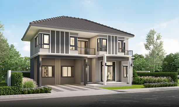 istock Modern house exterior day light with lawn grass.3d rendering 2227314494