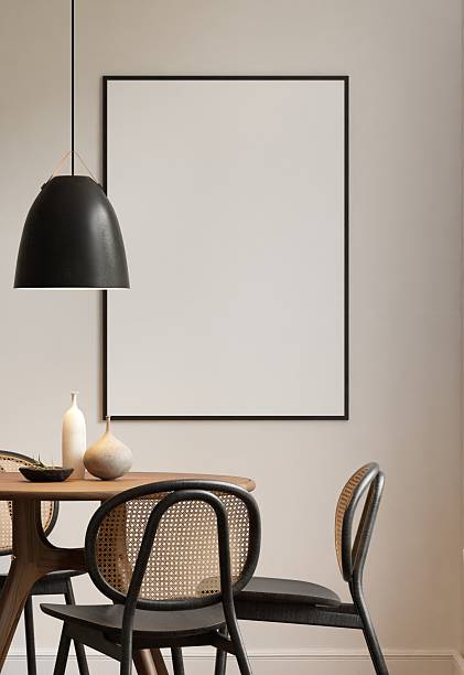 istock Modern Japandi Dining Room Interior with Poster Frame Mockups 2227320259