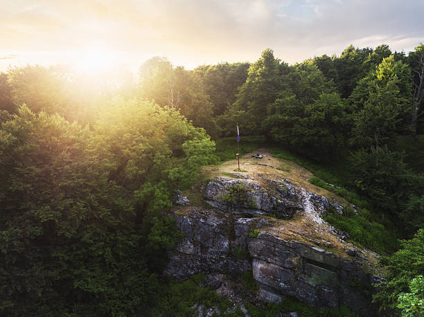 Sunset mountain panorama with sun - Small Carpathian in Slovakia