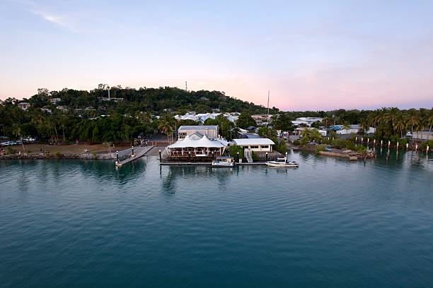 istock Aerial view of a waterfront restaurant at sunset. 2227327757