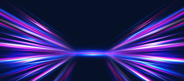 istock Vibrant Light Burst with High-Speed Blue and Purple Stripes Converging at a Vanishing Point. 2227328823