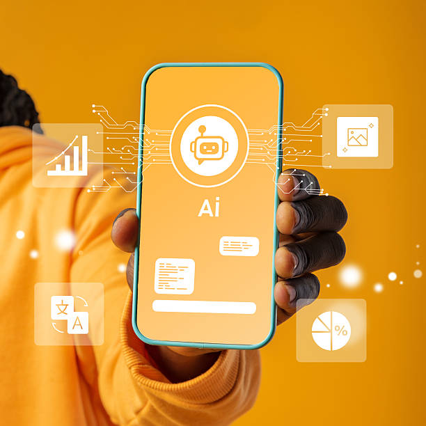 istock Demonstration of artificial intelligence technology on a smartphone in an orange background setting 2227329320