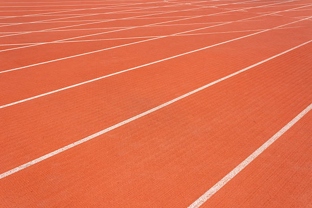Lane markings on red running track