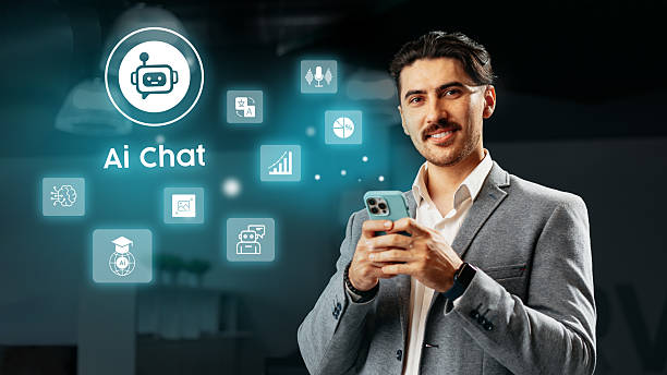 istock Professional man engages with AI chatbot in a modern office environment during the day 2227332076
