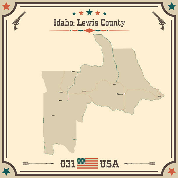 Large and accurate map of Lewis County, Idaho, USA with vintage colors.