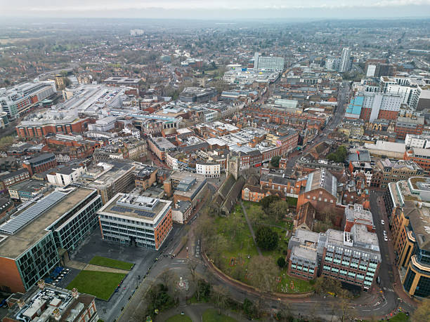 istock Aerial shot over Reading Town Center UK 2227335891
