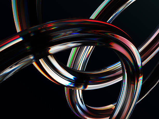 istock Abstract black 3d background wallpaper with liquid glass chromatic wave lines render. Fluid flow curve shape with rainbow caustic effect, neon light hologram gradient. Digital tech bg 2227338143