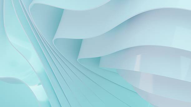 istock Abstract wavy curved 3d render. Turquoise soft layers of plastic with lines, folds, ruffles. Modern wallpaper, texture pattern. 2227338726