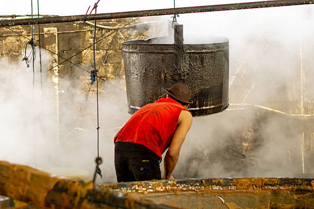 Kediri, East Java, July 20, 2025 : The process of making brown sugar. Brown sugar is made from sugar cane.