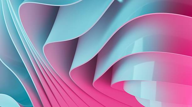 istock Abstract wavy curved 3d render. Blue pink soft layers of plastic with lines, folds, ruffles. Modern wallpaper, texture pattern. 2227338794
