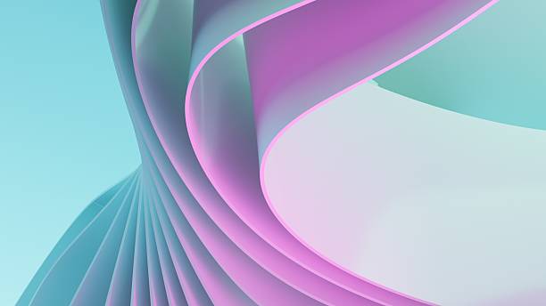 istock Abstract wavy curved 3d render. Blue pink soft layers of plastic with lines, folds, ruffles. Modern wallpaper, texture pattern. 2227338853
