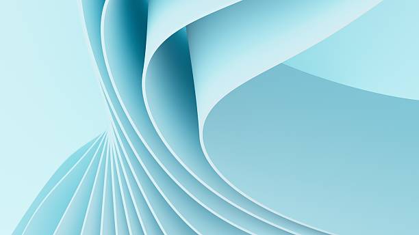 Abstract wavy curved 3d render. Blue soft layers of plastic with lines, folds, ruffles. Modern wallpaper, texture pattern. 3D Illustration