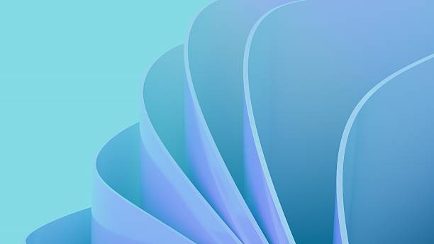 istock Abstract wavy curved 3d render. Blue soft layers of plastic with lines, folds, ruffles. Modern wallpaper, texture pattern. 2227339215