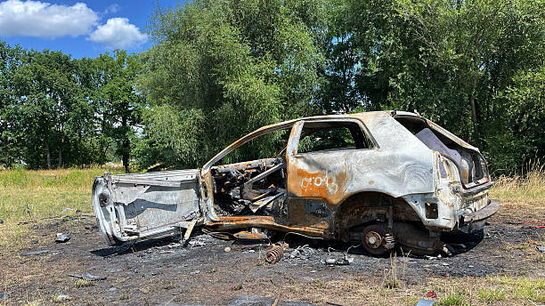 istock Burnt passenger car. Poland, Wroclaw. 2227340271
