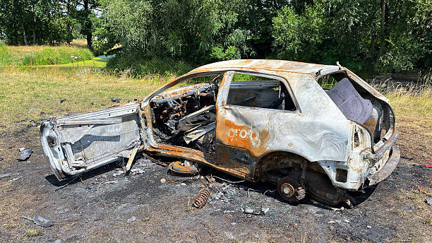istock Burnt passenger car. Poland, Wroclaw. 2227340272