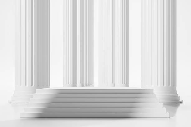 istock White classical columns and podium with stairs on minimal background representing authority, law, and power concept in abstract architectural space. 3D Rendering 2227340854