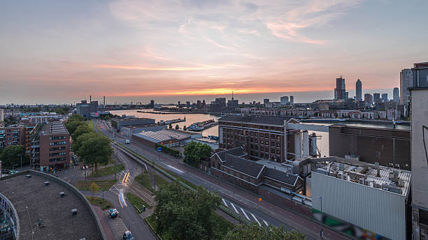 istock Aerial panoramic view over Maashaven day to night timelapse in Rotterdam. 2227352096