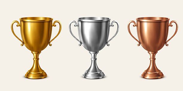 istock Gold silver and bronze trophy cups for award and competition 2227355560