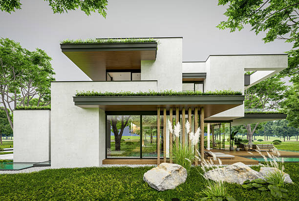 istock 3d rendering of two-story house with concrete facade overcast 2227356228