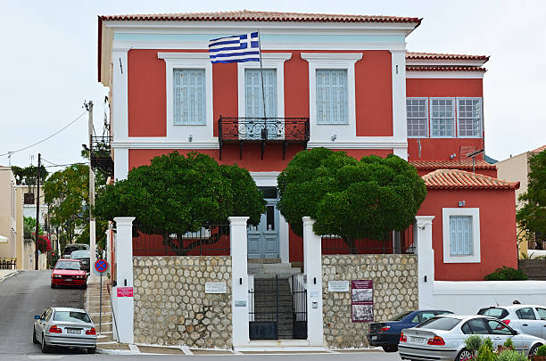 Pylos, Greece - Sep 26, 2013: Olympic winner house in Pylos. Building dedicated to local hero and Olympic champion, Kostis Tsiklitiras. Now exhibition of the French philhellene Rene Puaux