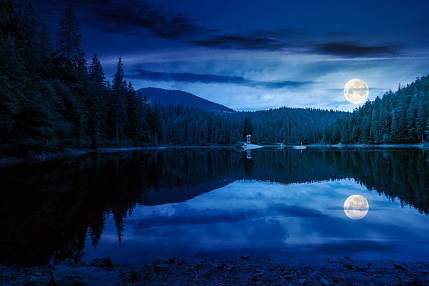 istock remote mountain landscape with forest lake in summer at night 2227359093